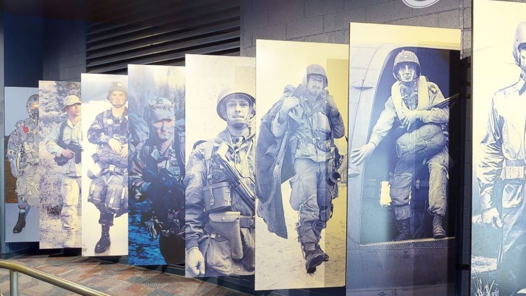 Panels of fallen soldiers in a museum