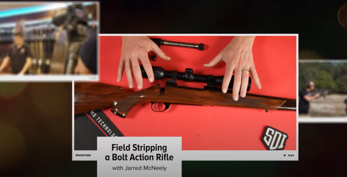 Screenshot of a video on how to field strip a bolt action rifle